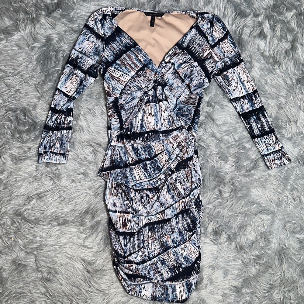 BCBGMaxAzria Blue and Black Long Sleeve Dress